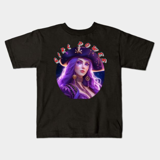 Girl power, violet eyed pirate Kids T-Shirt by sailorsam1805